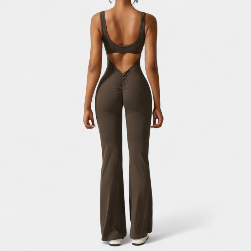 Gleame.-jumpsuit-Gleame Jumpsuit - Strakke flared pants jumpsuit met v-back voor dames