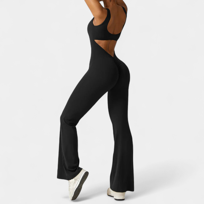 Gleame.-jumpsuit-Gleame Jumpsuit - Strakke flared pants jumpsuit met v-back voor dames