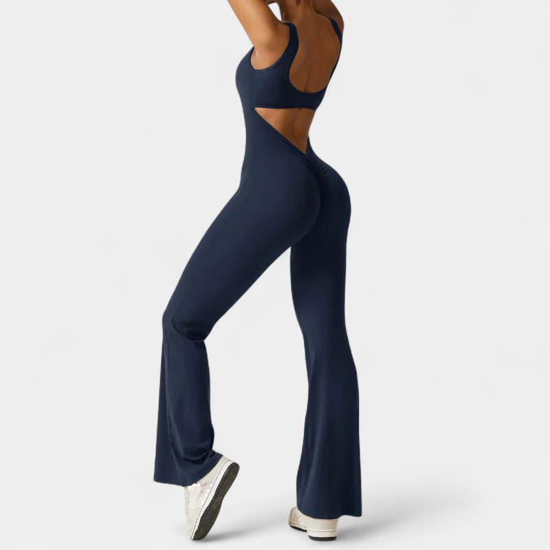 Gleame.-jumpsuit-Gleame Jumpsuit - Strakke flared pants jumpsuit met v-back voor dames