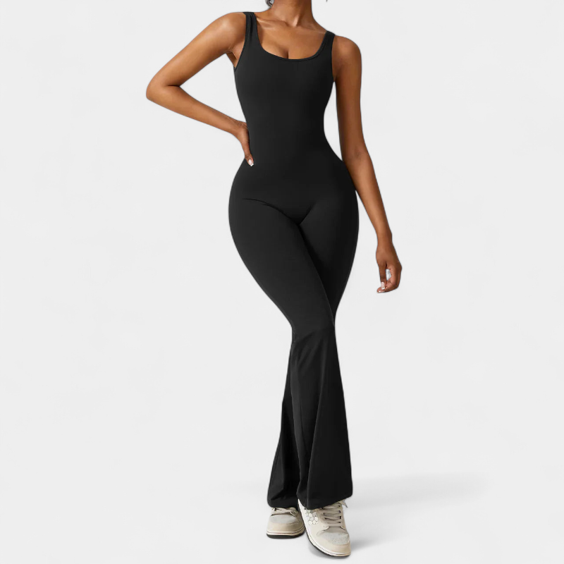 Gleame.-jumpsuit-Gleame Jumpsuit - Strakke flared pants jumpsuit met v-back voor dames