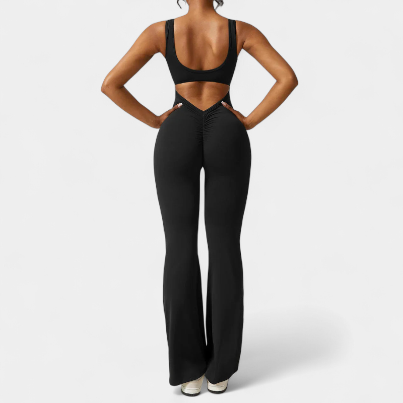 Gleame.-jumpsuit-Gleame Jumpsuit - Strakke flared pants jumpsuit met v-back voor dames