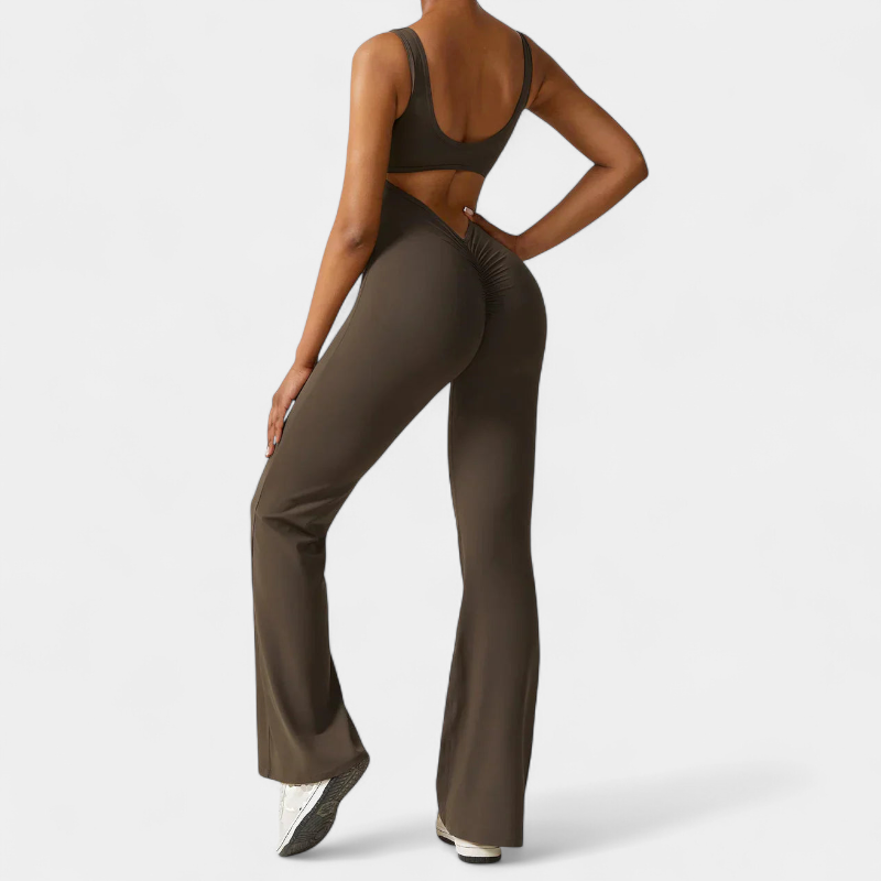 Gleame.-jumpsuit-Gleame Jumpsuit - Strakke flared pants jumpsuit met v-back voor dames