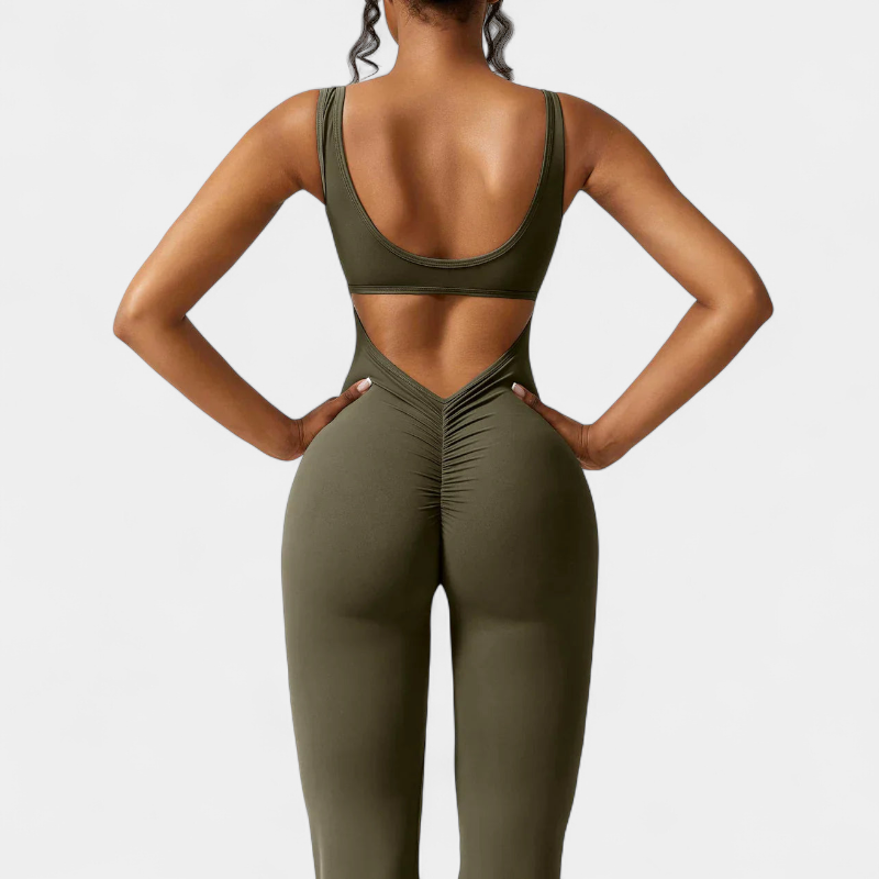 Gleame.-jumpsuit-Gleame Jumpsuit - Strakke flared pants jumpsuit met v-back voor dames