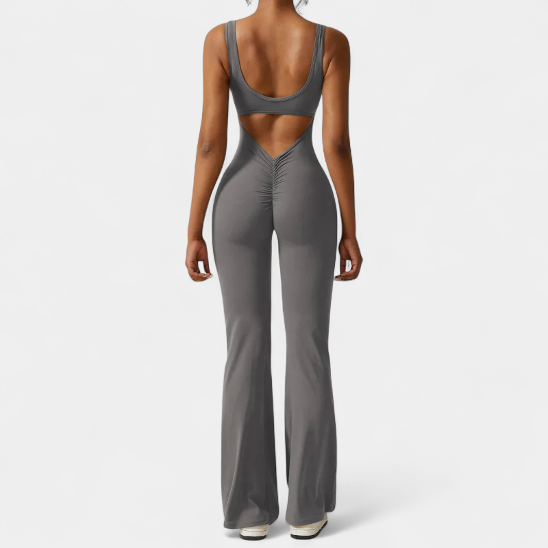 Gleame.-jumpsuit-Gleame Jumpsuit - Strakke flared pants jumpsuit met v-back voor dames