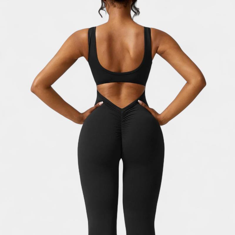 Gleame.-jumpsuit-Gleame Jumpsuit - Strakke flared pants jumpsuit met v-back voor dames