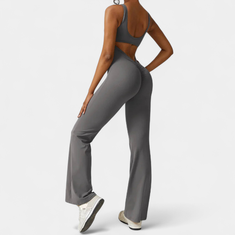 Gleame.-jumpsuit-Gleame Jumpsuit - Strakke flared pants jumpsuit met v-back voor dames