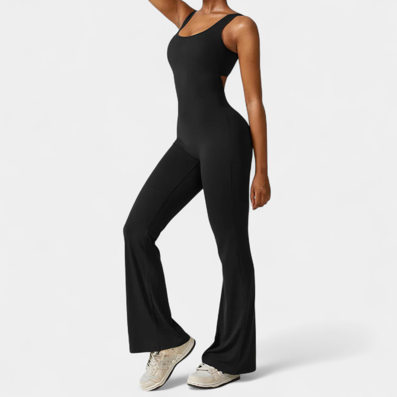 Gleame.-jumpsuit-Gleame Jumpsuit - Strakke flared pants jumpsuit met v-back voor dames