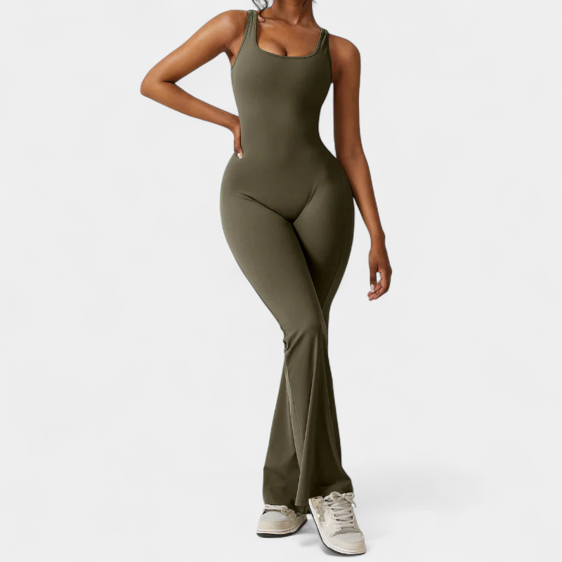 Gleame.-jumpsuit-Gleame Jumpsuit - Strakke flared pants jumpsuit met v-back voor dames