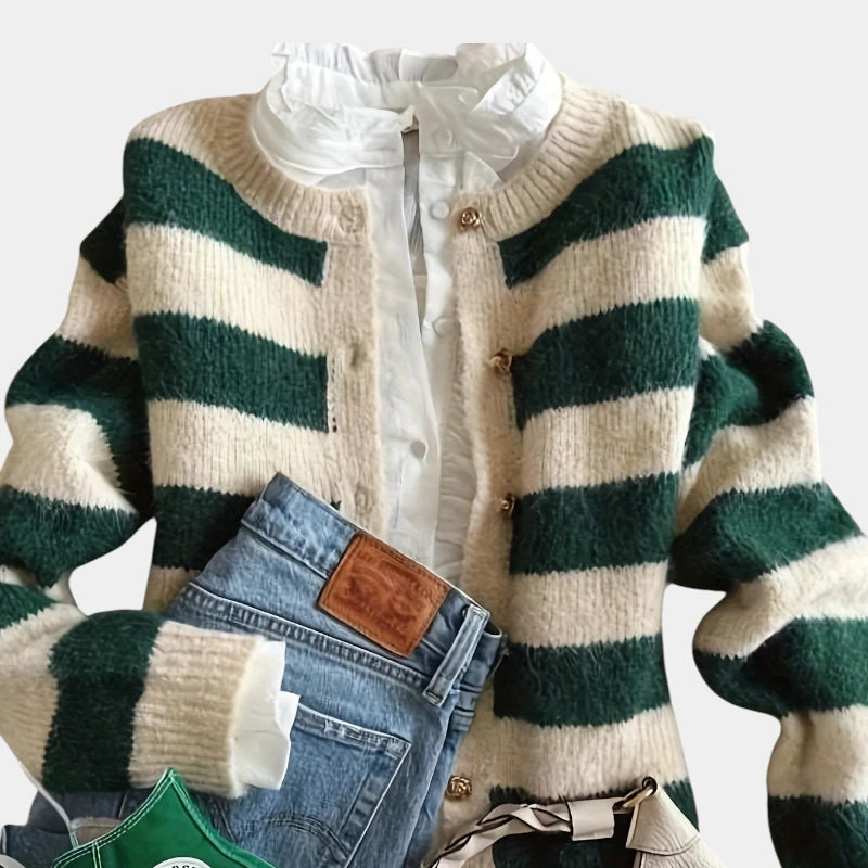 Gleame.-Truien & Vesten-Gleame Cardigan - Casual gestreepte wol cardigan voor de herfst en winter