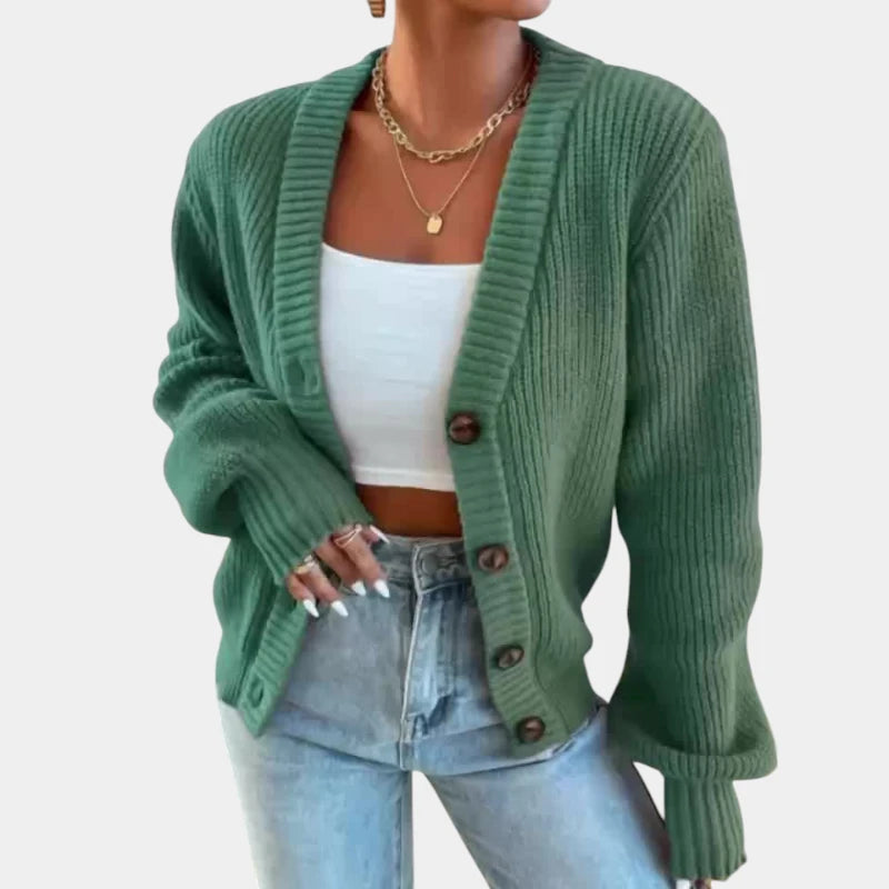 Gleame.-Truien & Vesten-Gleame Cardigan - Elegante gebreide cardigan met knopen en V-hals