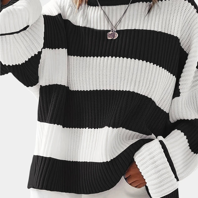 Gleame.-Truien & Vesten-Gleame Trui - Losse trui met lange mouwen en ronde hals in gestreept ontwerp