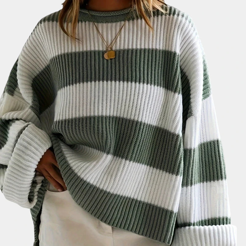 Gleame.-Truien & Vesten-Gleame Trui - Losse trui met lange mouwen en ronde hals in gestreept ontwerp