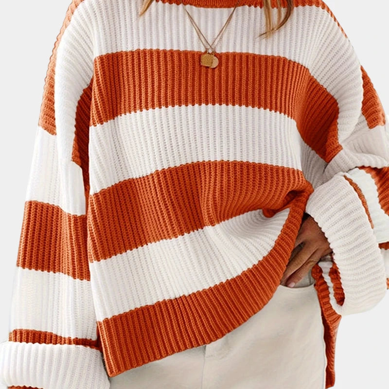 Gleame.-Truien & Vesten-Gleame Trui - Losse trui met lange mouwen en ronde hals in gestreept ontwerp