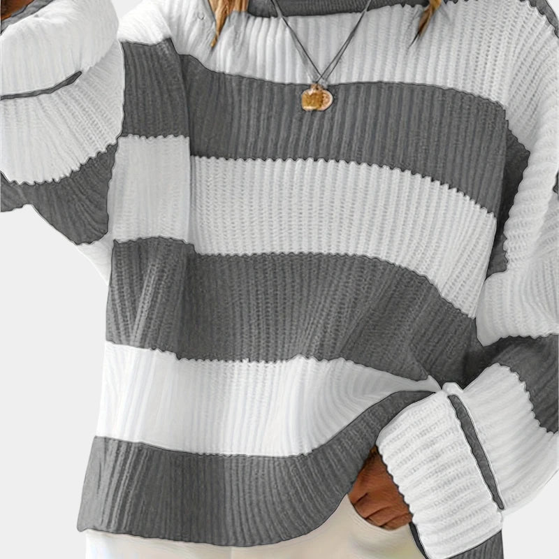 Gleame.-Truien & Vesten-Gleame Trui - Losse trui met lange mouwen en ronde hals in gestreept ontwerp