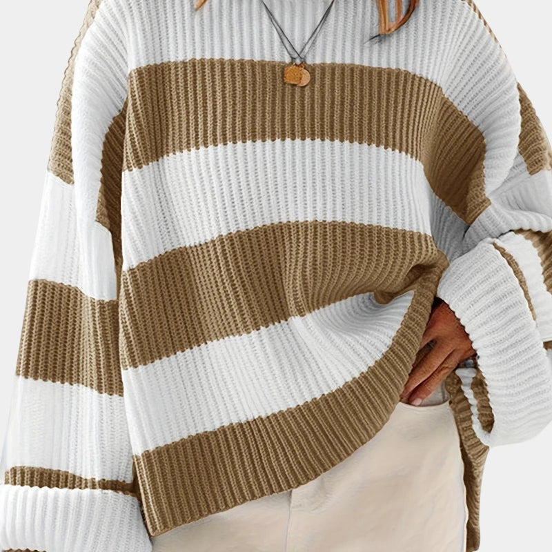 Gleame.-Truien & Vesten-Gleame Trui - Losse trui met lange mouwen en ronde hals in gestreept ontwerp