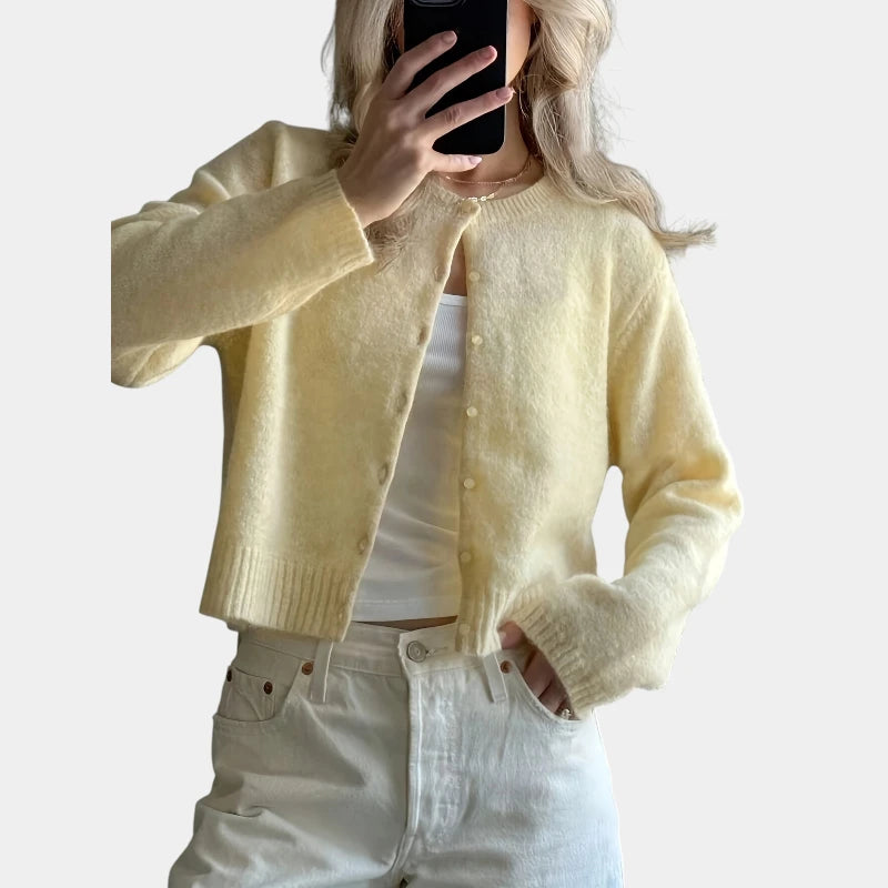 Gleame.-Truien & Vesten-Gleame Trui - Stretchy lange mouw open voorkant casual trui met knopen