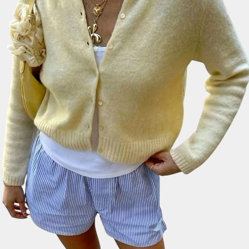 Gleame.-Truien & Vesten-Gleame Trui - Stretchy lange mouw open voorkant casual trui met knopen