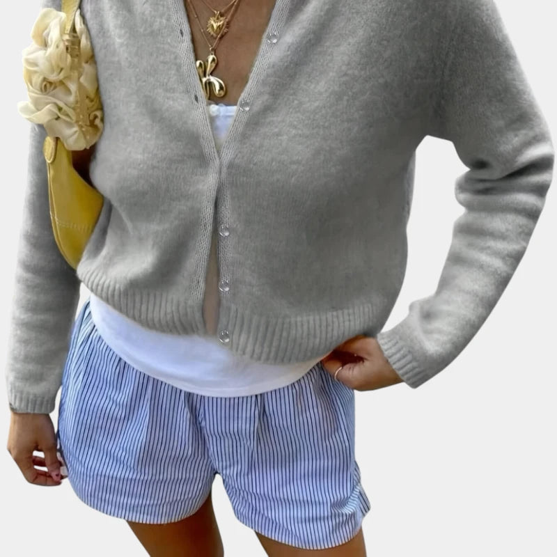 Gleame.-Truien & Vesten-Gleame Trui - Stretchy lange mouw open voorkant casual trui met knopen