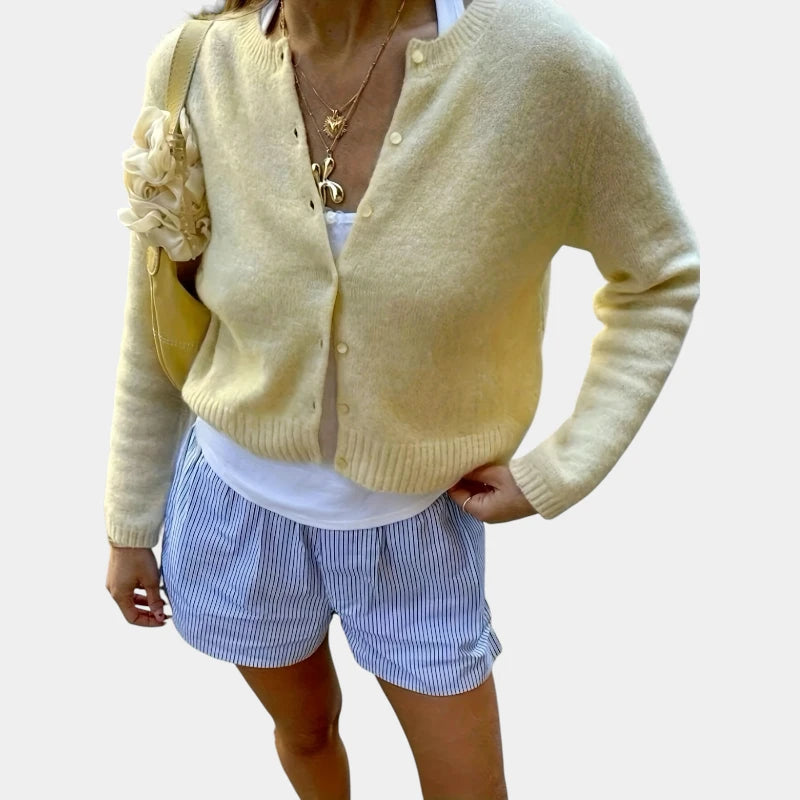 Gleame.-Truien & Vesten-Gleame Trui - Stretchy lange mouw open voorkant casual trui met knopen