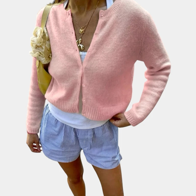 Gleame.-Truien & Vesten-Gleame Trui - Stretchy lange mouw open voorkant casual trui met knopen