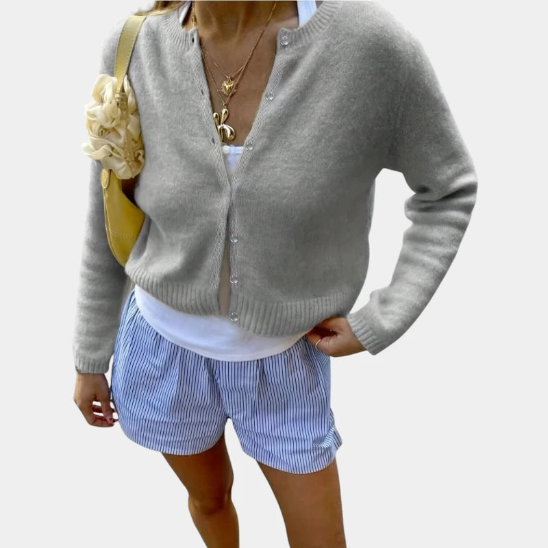 Gleame.-Truien & Vesten-Gleame Trui - Stretchy lange mouw open voorkant casual trui met knopen