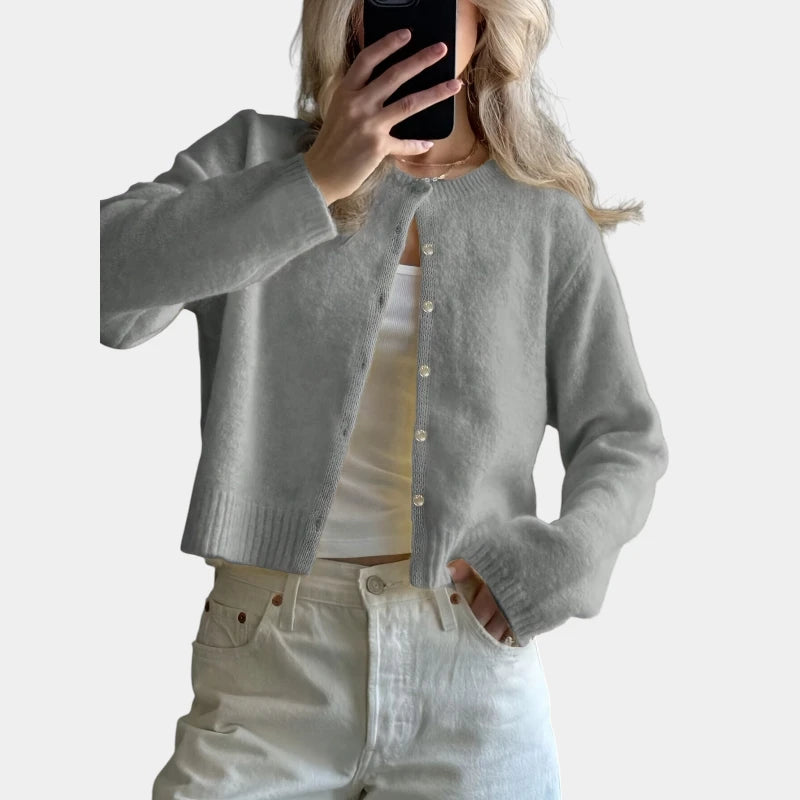 Gleame.-Truien & Vesten-Gleame Trui - Stretchy lange mouw open voorkant casual trui met knopen