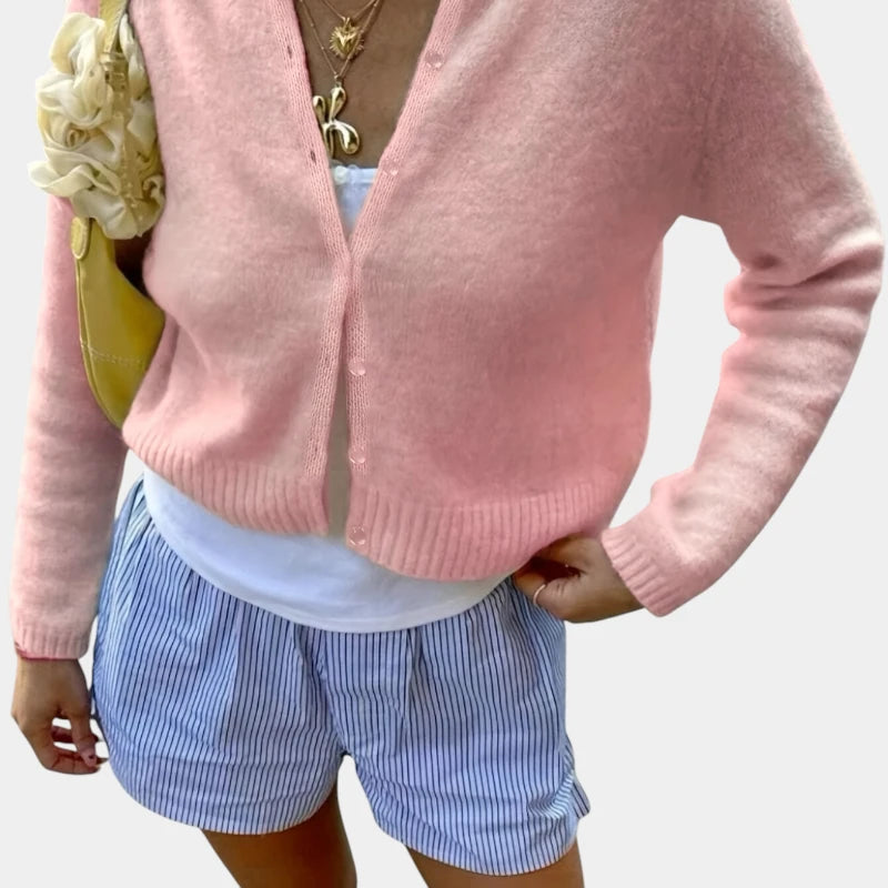 Gleame.-Truien & Vesten-Gleame Trui - Stretchy lange mouw open voorkant casual trui met knopen