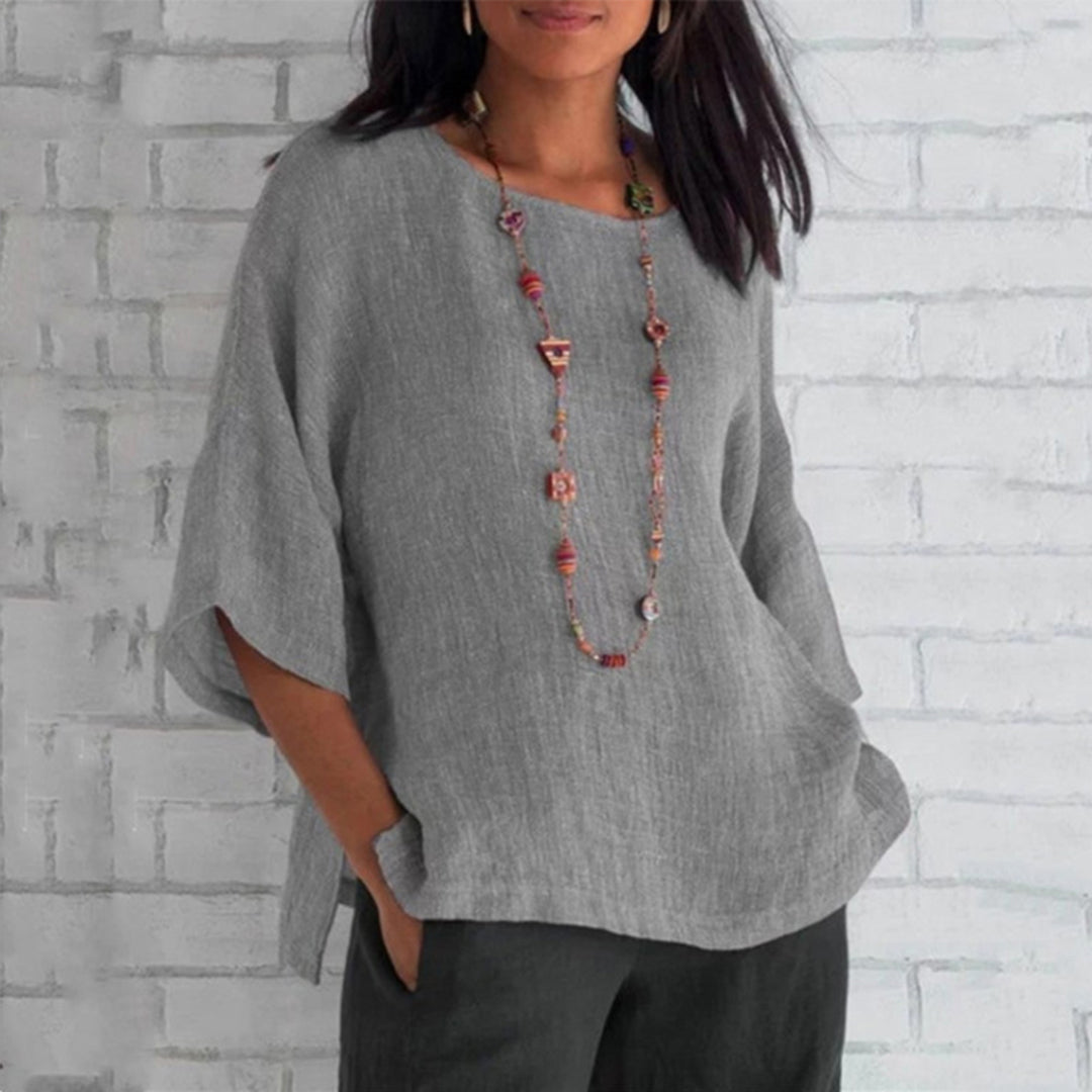 Gleame Linnen Dames Blouse – Ademend top met 3/4 mouwen en losse pasvorm