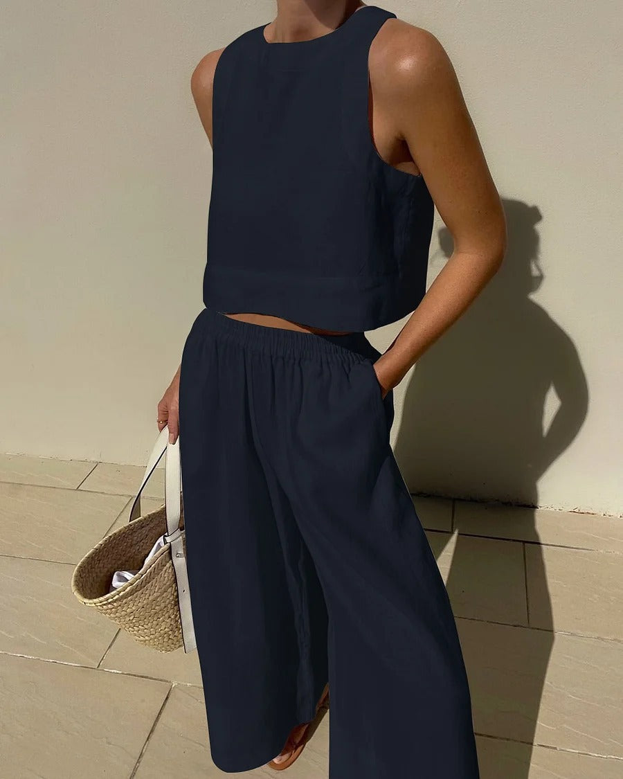 Gleame Linnen Tweedelige Set – Luchtige tweedelige outfit van linnen broek en top