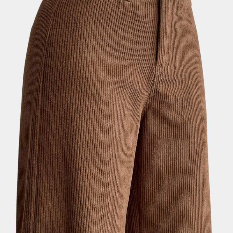 Gleame | Dames Ribfluwelen Broek met Wijde pijpen Hoge Taille