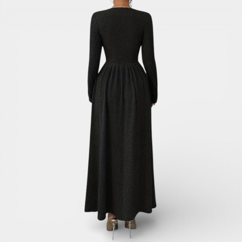 Gleame | Dames A-Lijn Maxi Jurk V-Hals Geribde Structuur