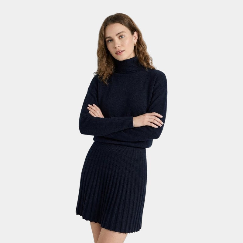 Gleame | Dames Tweedelige Set Hoge Hals Plooirok Elegant