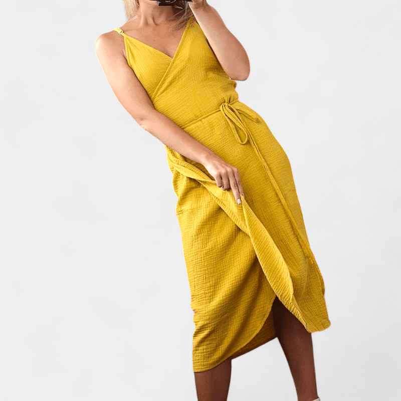 Gleame.-Jurken & Jumpsuits-Gleame Jurk - Vrouwen V-hals katoen jurk voor de zomer