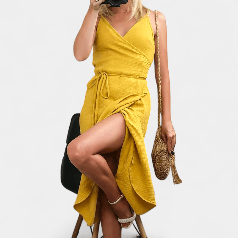 Gleame.-Jurken & Jumpsuits-Gleame Jurk - Vrouwen V-hals katoen jurk voor de zomer