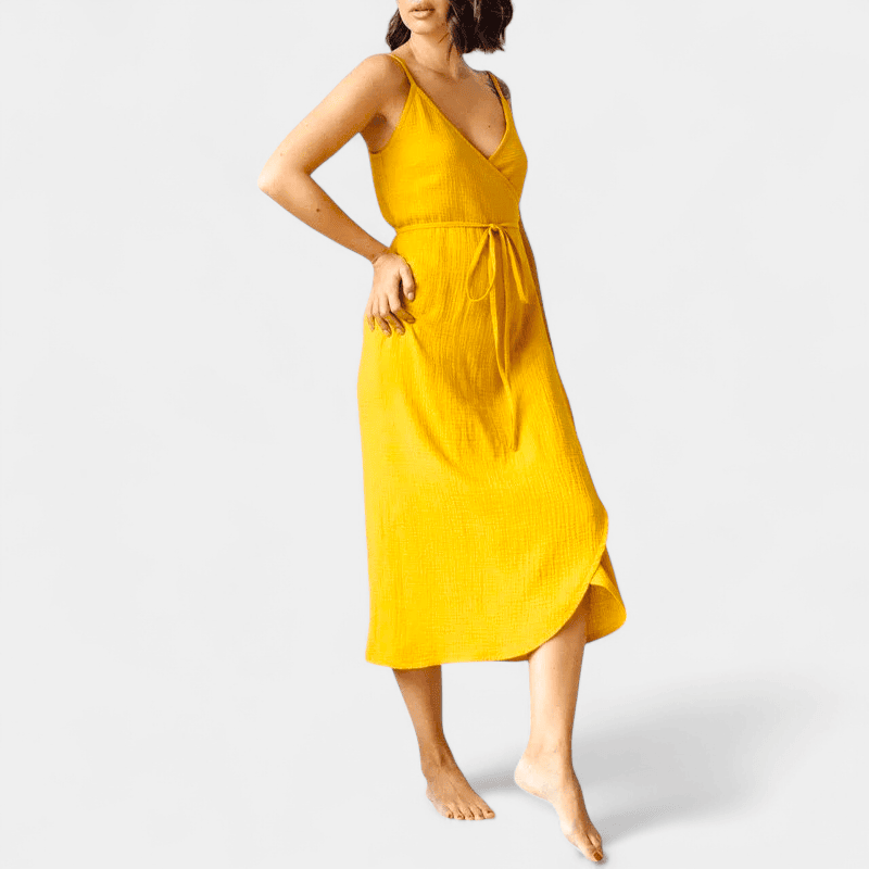 Gleame.-Jurken & Jumpsuits-Gleame Jurk - Vrouwen V-hals katoen jurk voor de zomer