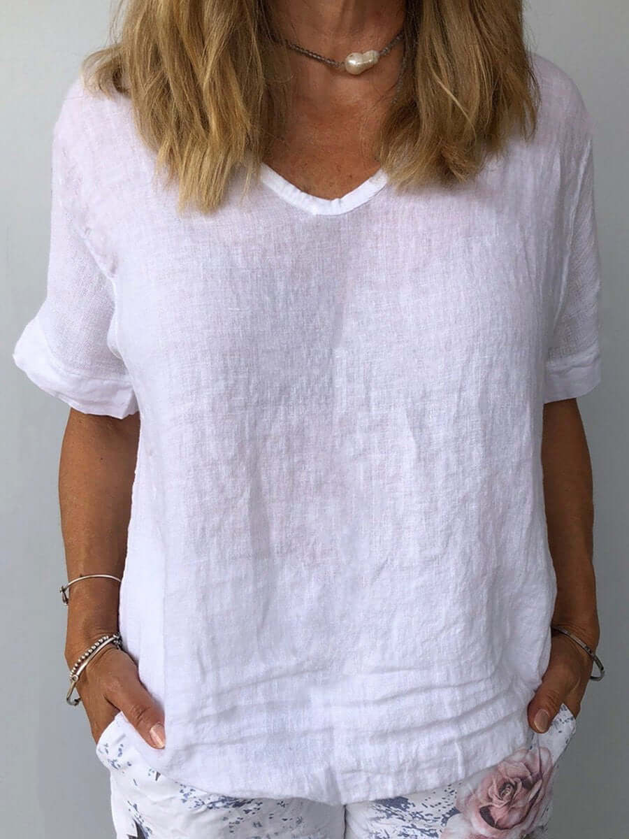 Gleame Linnen Top – Linnen blouse met korte mouwen voor dames