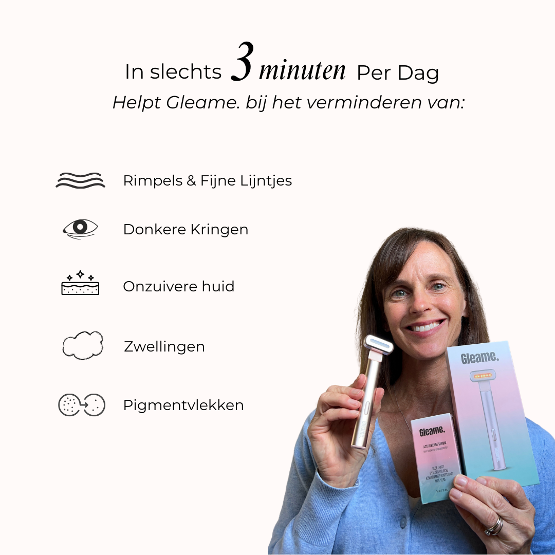 Gleame 4 in 1 skincare tool set | Een betere huid binnen 2 weken! | Rood/blauw licht therapie | Hyaluronzuur serum