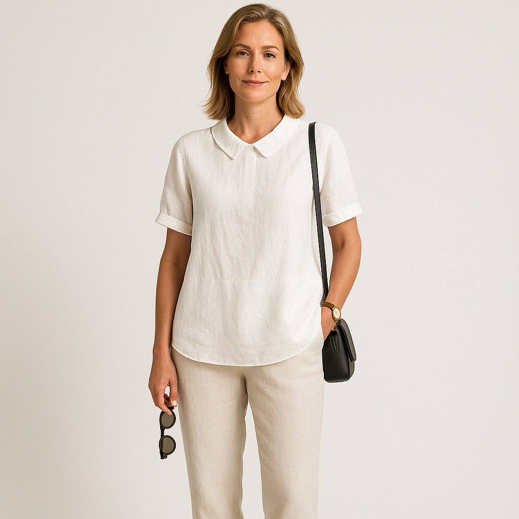 Gleame Linnen Blouse voor Dames – Ademend Shirt met opstaande kraag en korte mouwen