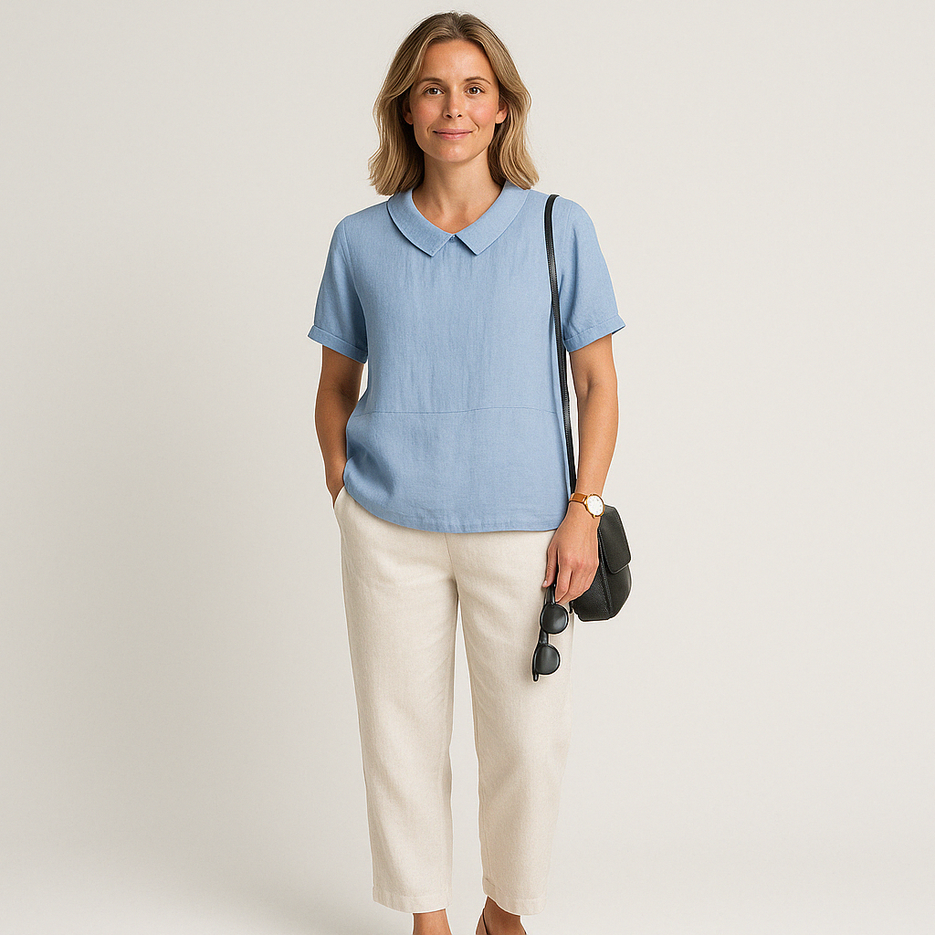 Gleame Linnen Blouse voor Dames – Ademend Shirt met opstaande kraag en korte mouwen