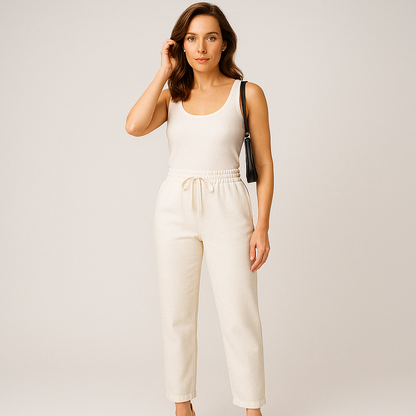 Gleame.-broeken dames-Gleame Linnen Damesbroek – Comfortabele broek met hoge taille en trekkoord