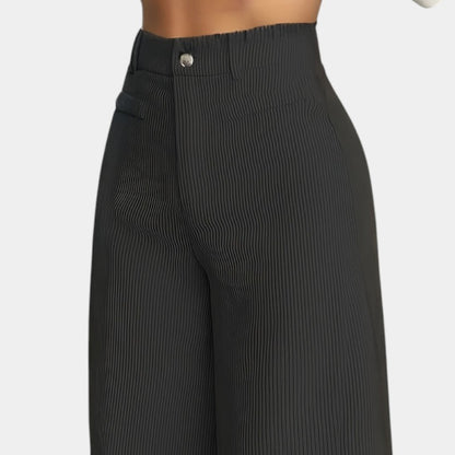 Gleame | Dames Ribfluwelen Broek met Wijde pijpen Hoge Taille