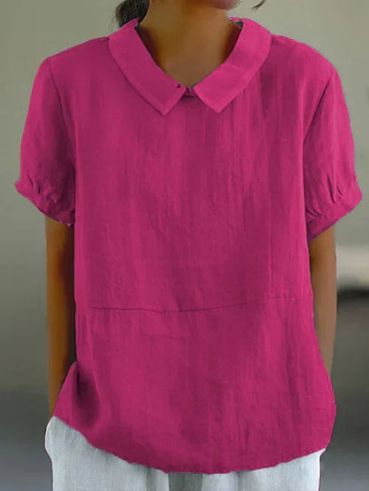 Gleame Linnen Blouse voor Dames – Ademend Shirt met opstaande kraag en korte mouwen