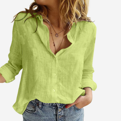 Gleame.-Topjes &amp; Shirts-Gleame Linnen Dames Blouse – Ademend &amp; Casual lange mouwen overhemd