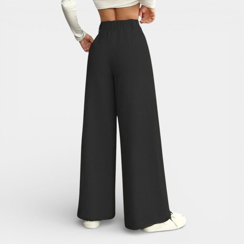 Gleame | Dames Ribfluwelen Broek met Wijde pijpen Hoge Taille