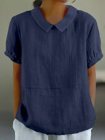 Gleame Linnen Blouse voor Dames – Ademend Shirt met opstaande kraag en korte mouwen