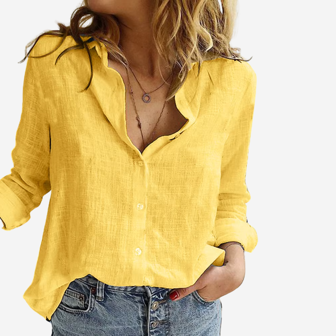 Gleame.-Topjes &amp; Shirts-Gleame Linnen Dames Blouse – Ademend &amp; Casual lange mouwen overhemd