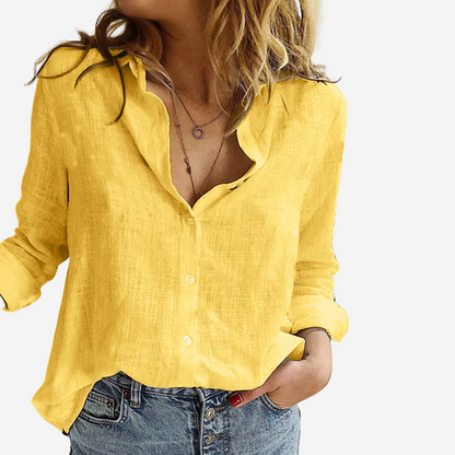 Gleame.-Topjes &amp; Shirts-Gleame Linnen Dames Blouse – Ademend &amp; Casual lange mouwen overhemd