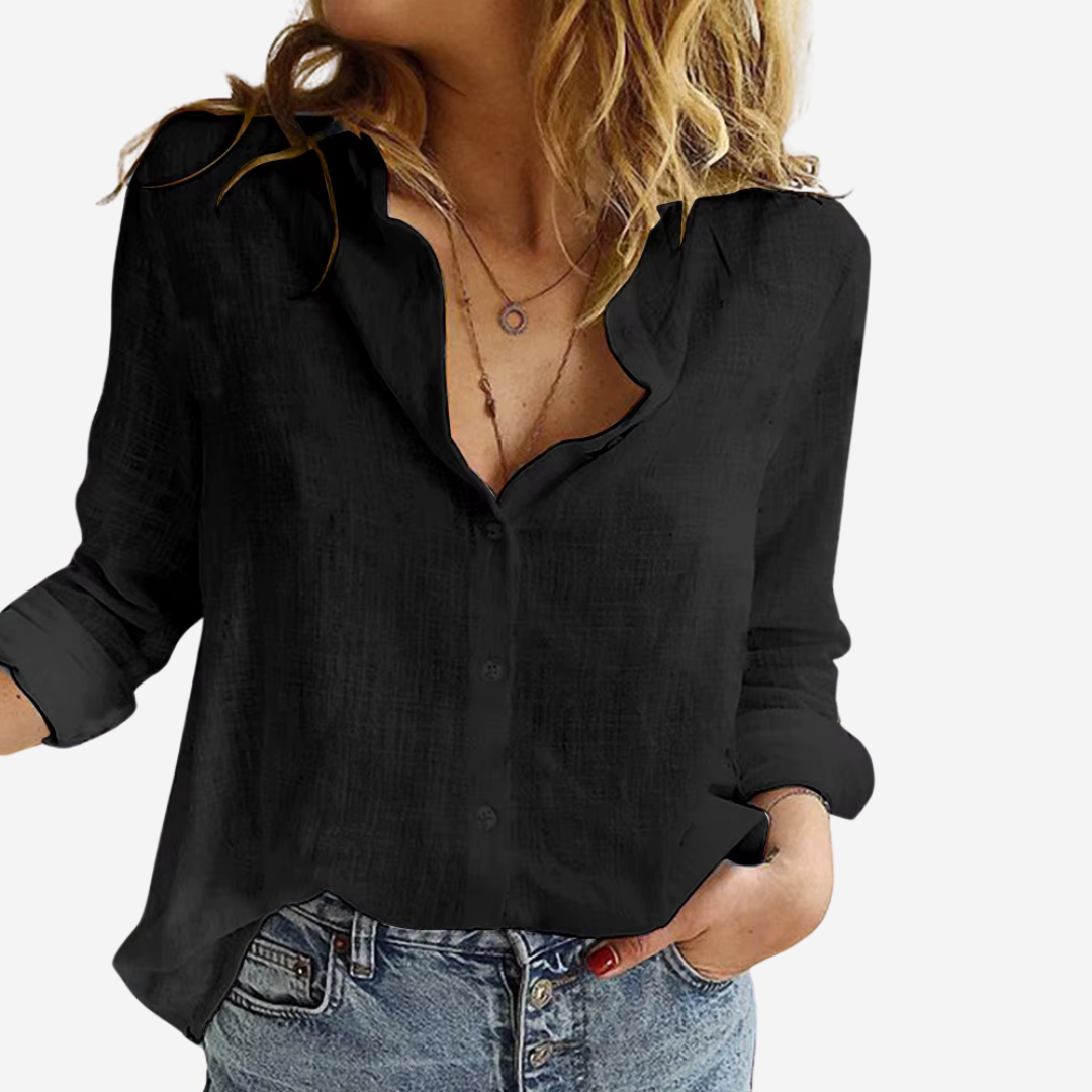 Gleame.-Topjes &amp; Shirts-Gleame Linnen Dames Blouse – Ademend &amp; Casual lange mouwen overhemd