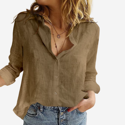 Gleame.-Topjes &amp; Shirts-Gleame Linnen Dames Blouse – Ademend &amp; Casual lange mouwen overhemd