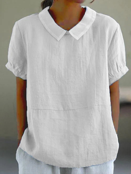 Gleame Linnen Blouse voor Dames – Ademend Shirt met opstaande kraag en korte mouwen
